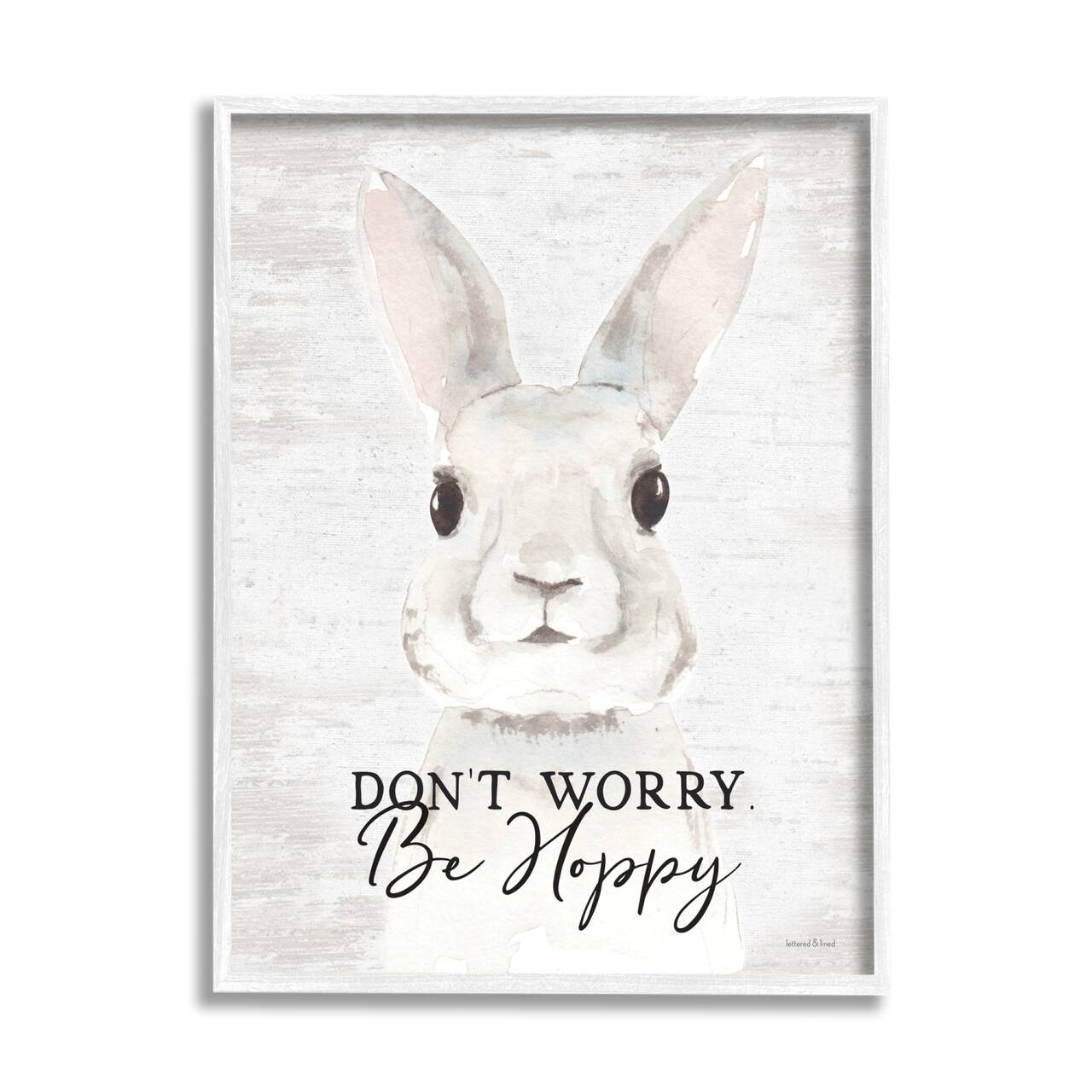 Stupell Industries Don't Worry Be Hoppy Easter Bunny Rabbit Pun Framed Giclee Art